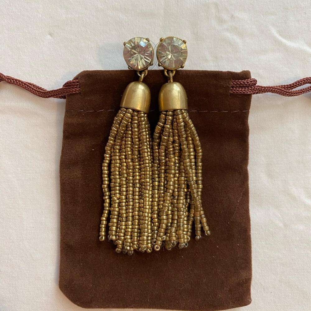 J. Crew Beaded Tassel Earrings in Gold